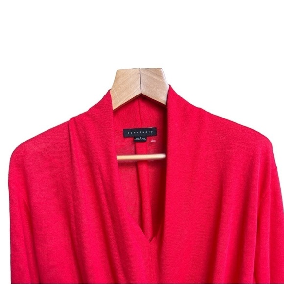 Sanctuary Women’s Cherry Red Gathered Knot Soft Knit Plunge Neck Sweater, Small - Picture 2 of 10